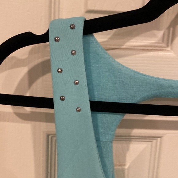 Sleeveless Light Blue Mini Dress with keyhole back and studs on the straps - Picture 2 of 7
